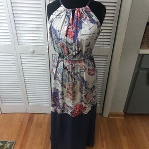 Peter Som colorful map of Europe maxi dress.